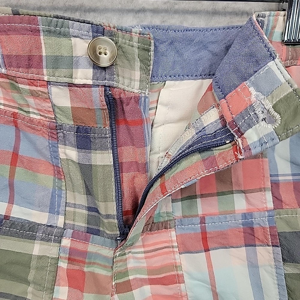 L.L. Bean Patchwork Plaid Cotton Shorts - Coral, Blue, Green - Picture 8 of 10
